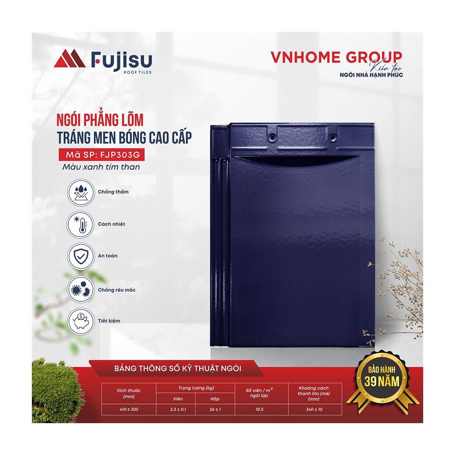 Ngói phẳng tráng men VNHome Fujisu FJP303G – xanh tím than