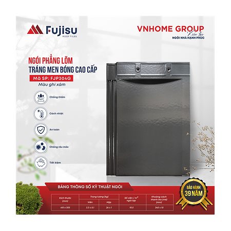 Ngói phẳng tráng men VNHome Fujisu FJP304G – ghi xám