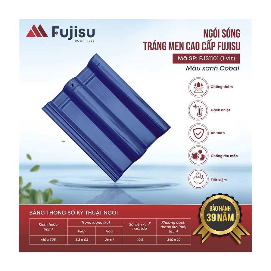 Ngói sóng tráng men VNHome Fujisu FJS1101 – xanh coban