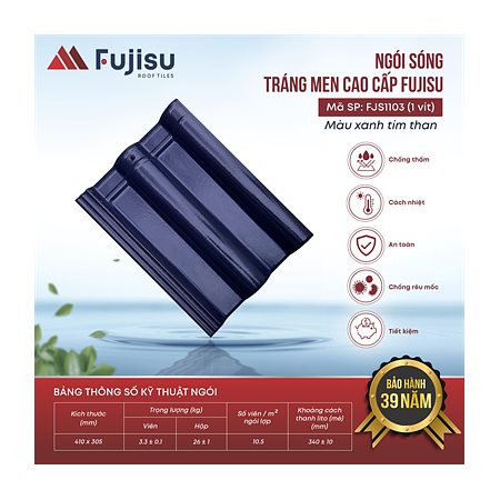 Ngói sóng tráng men VNHome Fujisu FJS1103 – xanh tím than