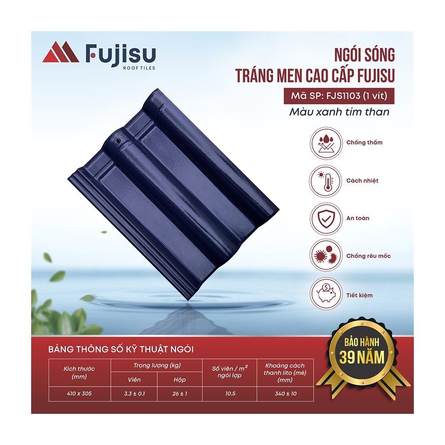 Ngói sóng tráng men VNHome Fujisu FJS1103 – xanh tím than