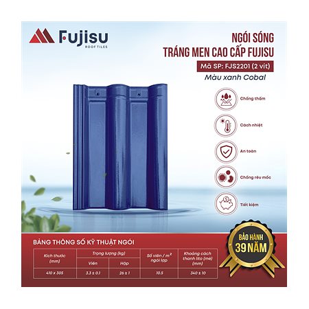 Ngói sóng tráng men VNHome Fujisu FJS2201 – xanh coban