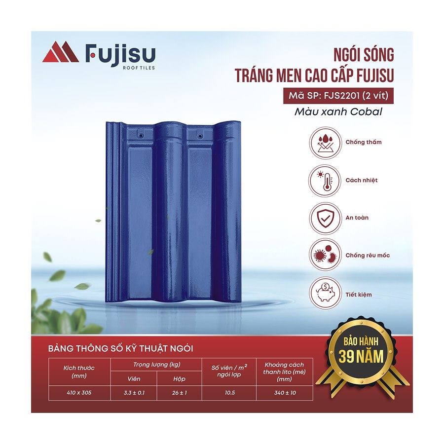 Ngói sóng tráng men VNHome Fujisu FJS2201 – xanh coban