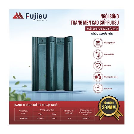 Ngói sóng tráng men VNHome Fujisu FJS2202 – xanh rêu
