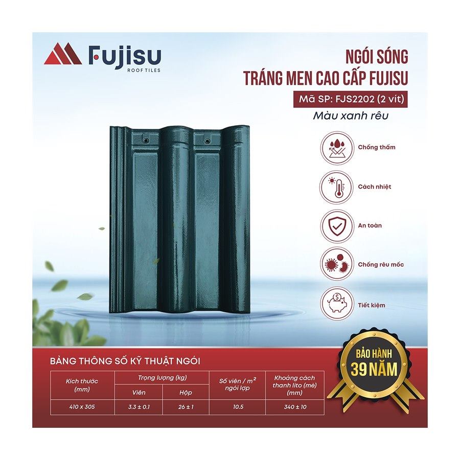 Ngói sóng tráng men VNHome Fujisu FJS2202 – xanh rêu