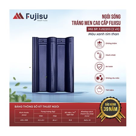 Ngói sóng tráng men VNHome Fujisu FJS2203 – xanh tím than
