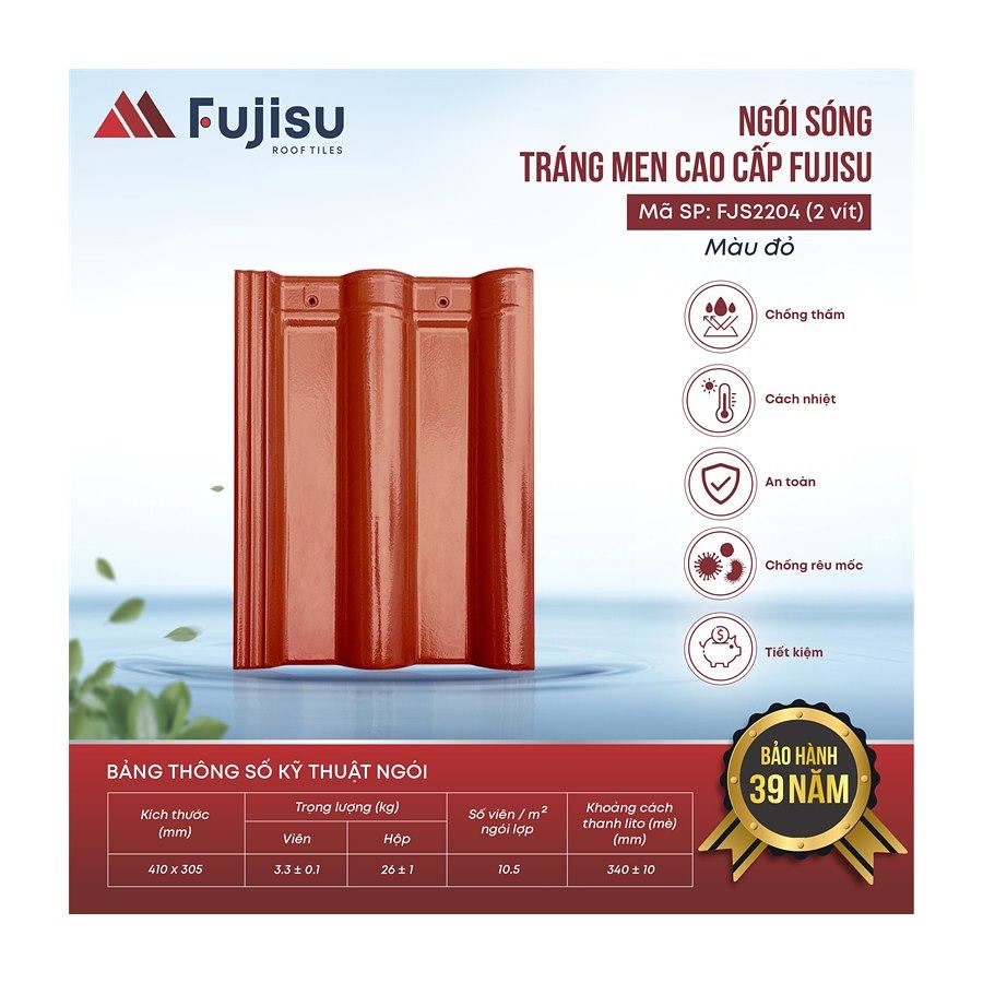 Ngói sóng tráng men VNHome Fujisu FJS2204 – đỏ