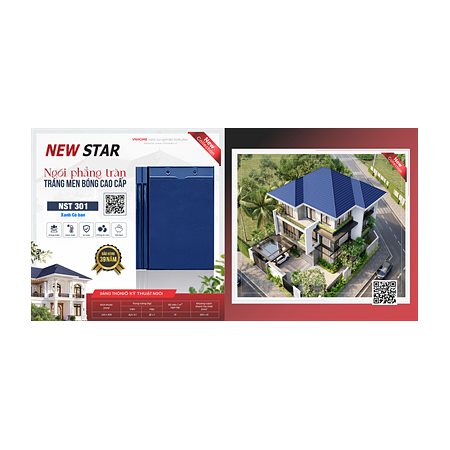 Ngói phẳng tráng men VNHome Tràn New Star NST 301 – xanh cobal