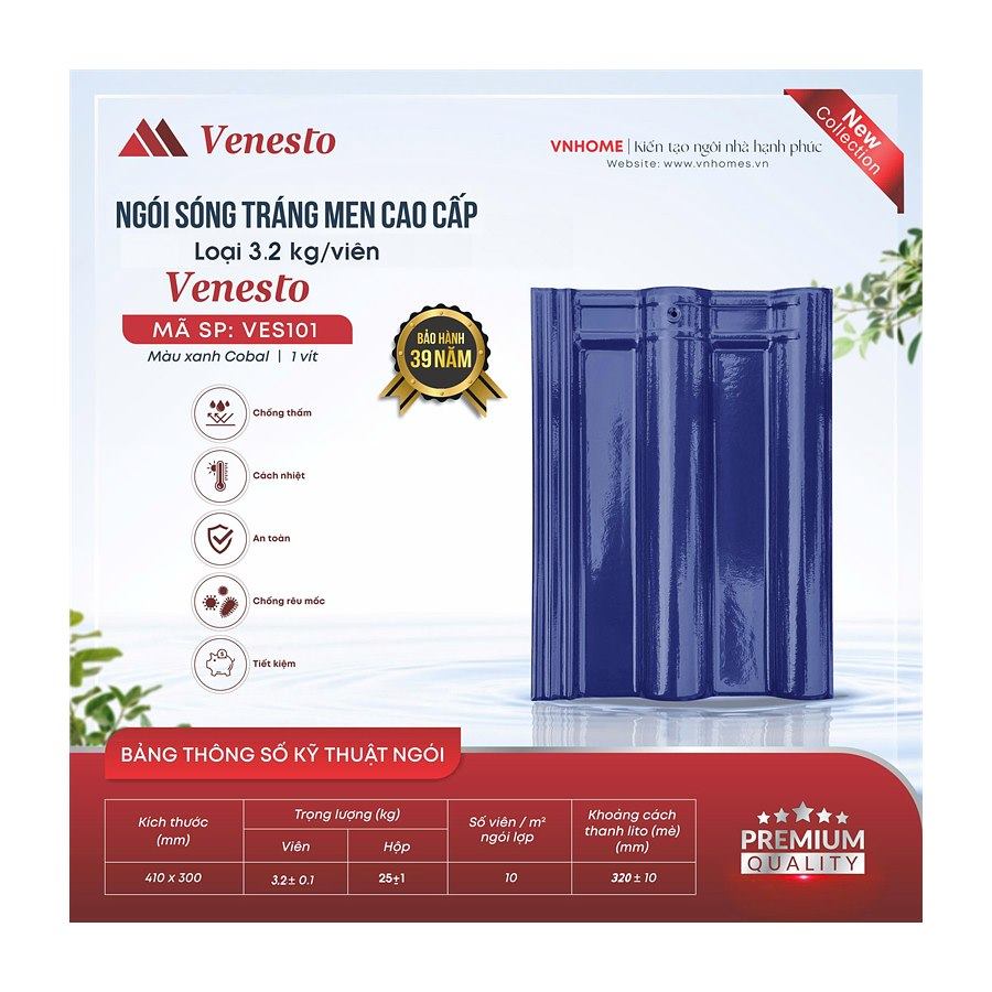 Ngói sóng tráng men VNHome Venesto VES101 – xanh cobal