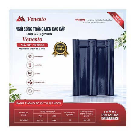 Ngói sóng tráng men VNHome Venesto VES103 – xanh tím than