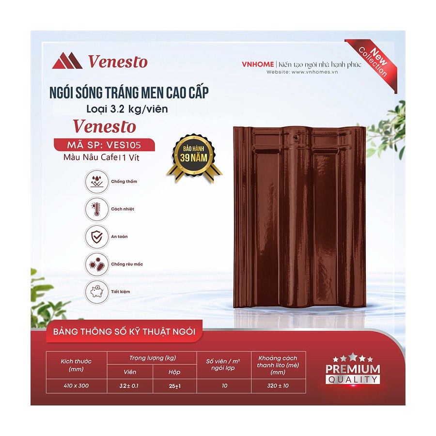 Ngói sóng tráng men VNHome Venesto VES105 – nâu cafe
