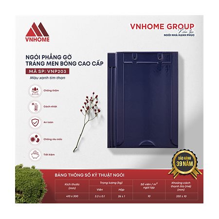 Ngói phẳng tráng men VNHome Gờ VNP203 – xanh tím than