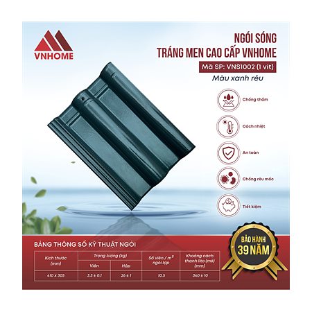 Ngói sóng tráng men VNHome VNS1002 – xanh rêu