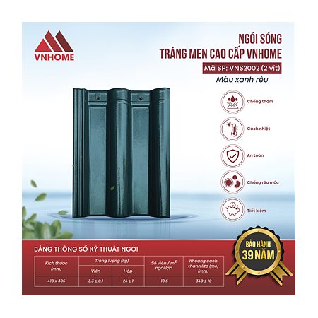 Ngói sóng tráng men VNHome VNS2002 – xanh rêu