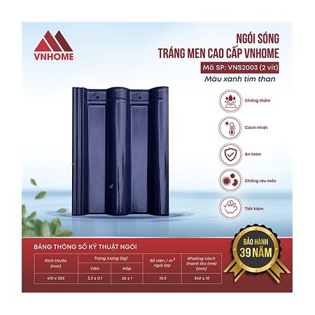 Ngói sóng tráng men VNHome VNS2003 – xanh tím than