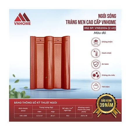 Ngói sóng tráng men VNHome VNS2004 – đỏ