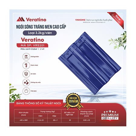 Ngói sóng tráng men VNHome Veratino VRS201 – xanh cobal