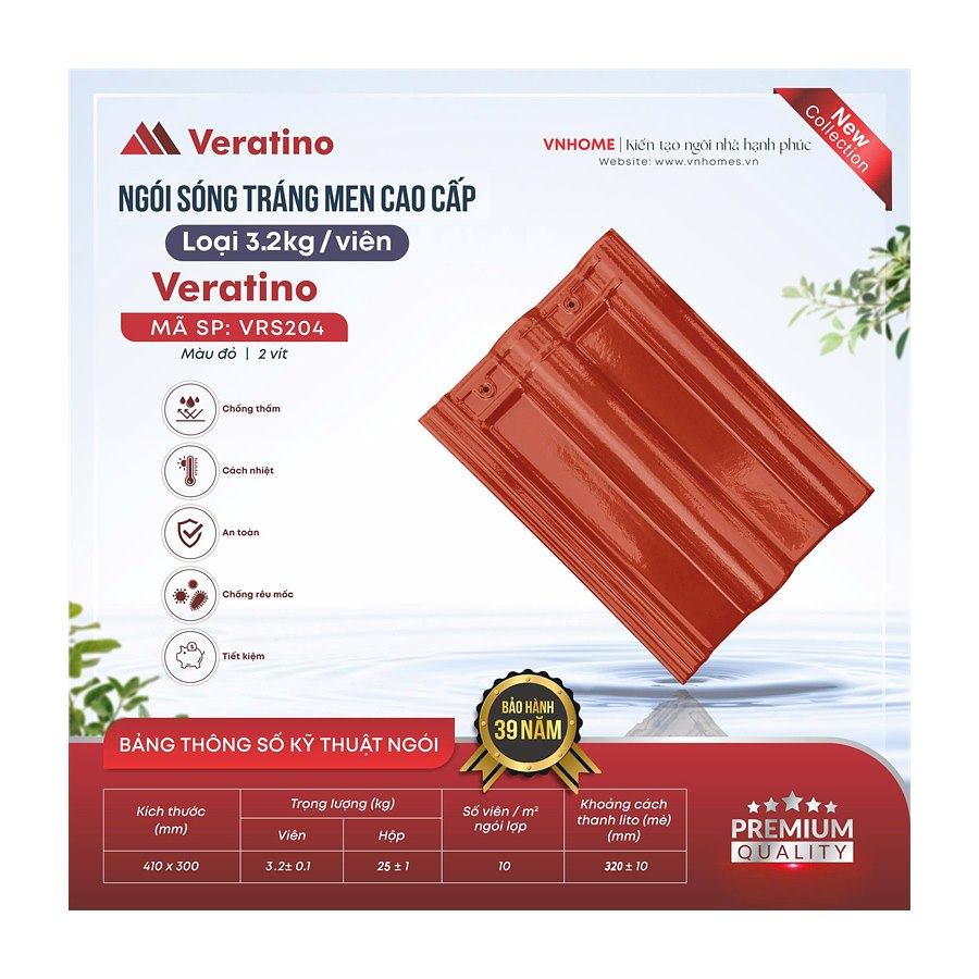 Ngói sóng tráng men VNHome Veratino VRS204 – đỏ